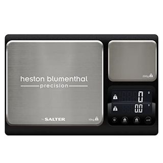 Heston Blumenthal Dual Platform Precision Scale by Salter, 10kg Capacity, Ultimate Accuracy Platforms, Easy-To-Read Digital Display, Measures Metric and Imperial Weight, Aquatronic Feature - Black