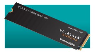 An image of a WD_Black SN850X SSD against a teal background with a white border