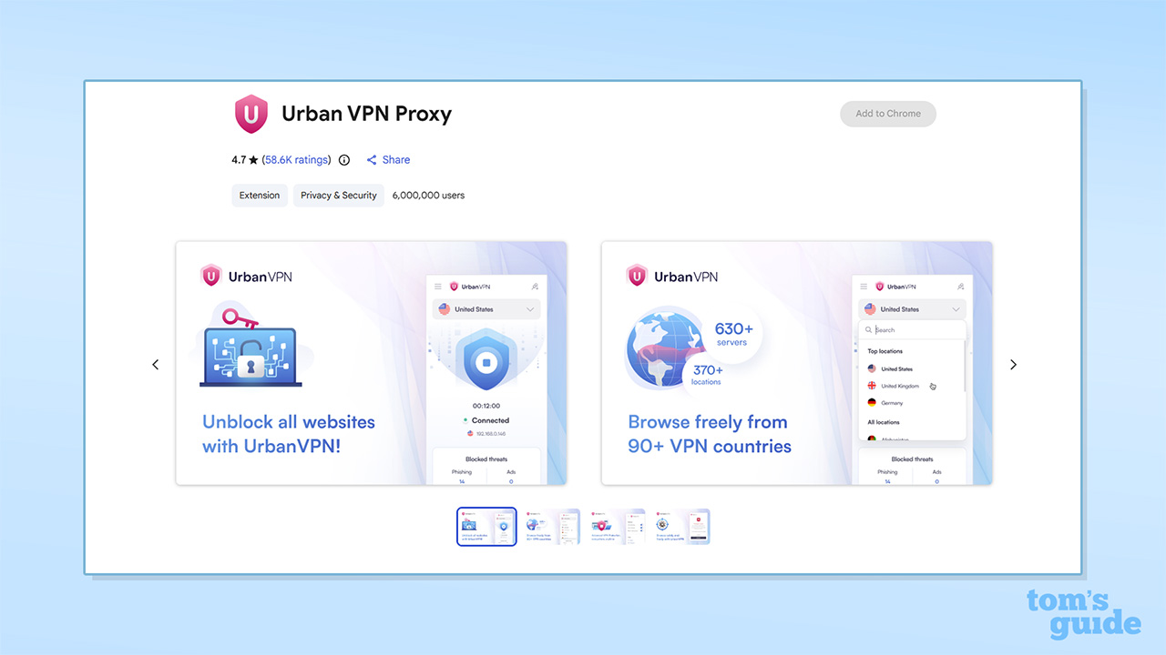 Screenshot of Urban VPN Proxy's page on the Google Play store
