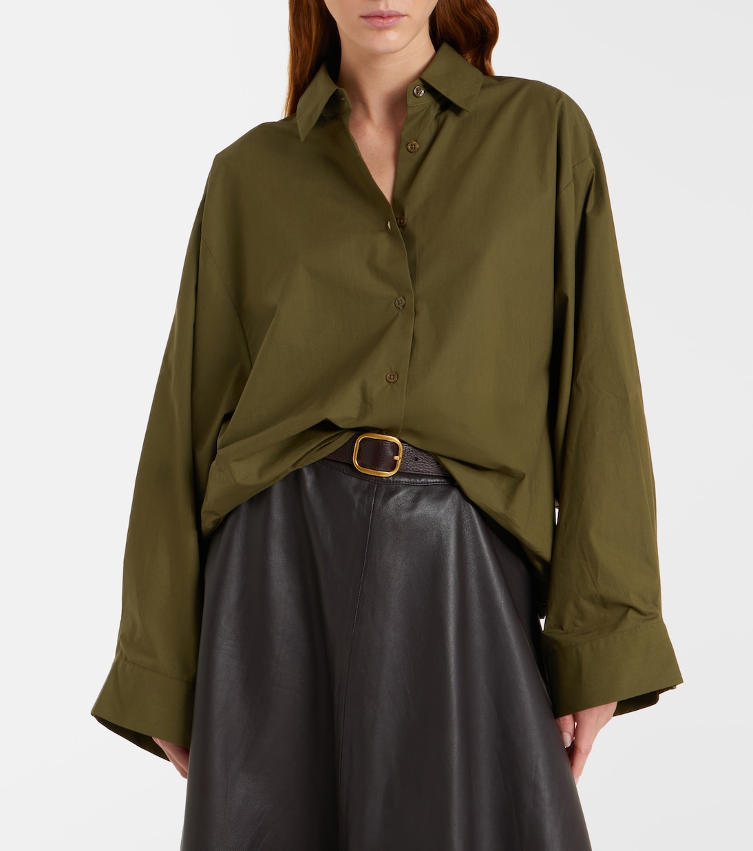 Tila Oversized Cotton Shirt in Green - the Frankie Shop