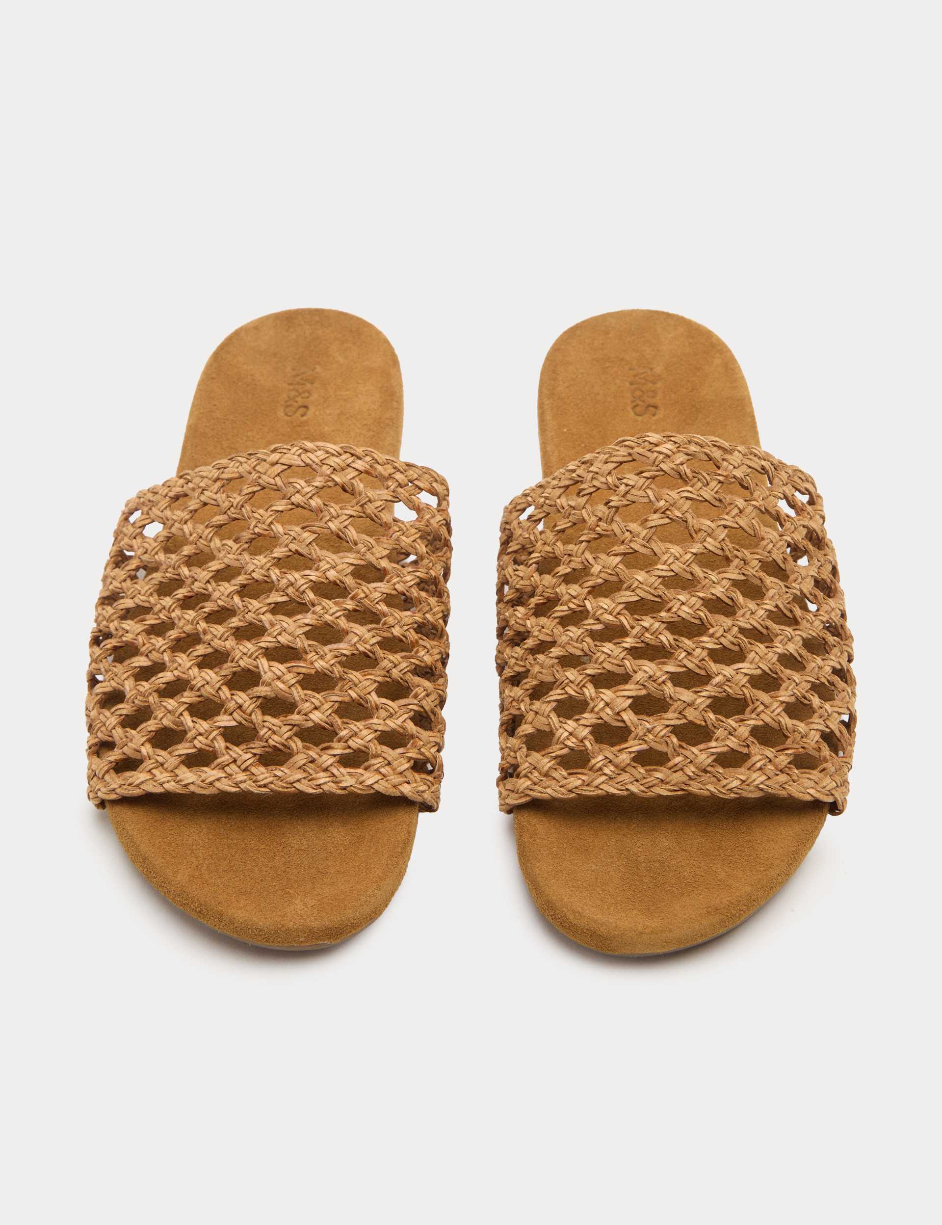 Leather Woven Flat Open Toe Mules