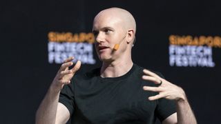 Brian Armstrong, co-founder and chief executive officer of Coinbase Inc., speaks during the Singapore Fintech Festival, in Singapore, on Friday, Nov. 4, 2022.