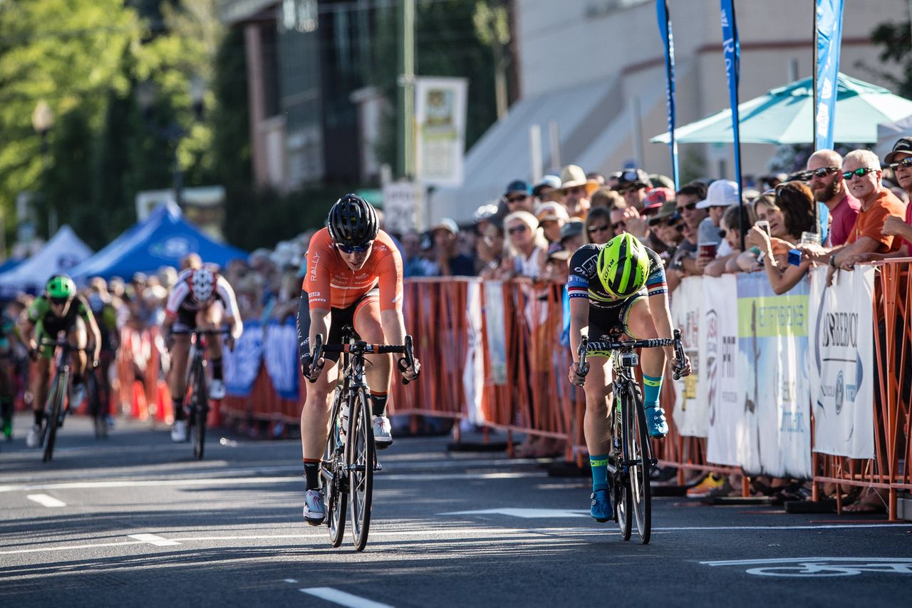 The sprint for second and third on stage 4 of the Cascade Cycling Classic