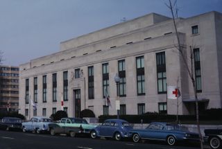 The National Headquarters of the American Red Cross at 2025 E St NW in Washington, DC, circa 1965