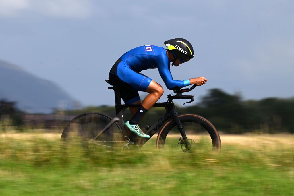 STIRLING SCOTLAND AUGUST 11 Edward Oingerang of Guam sprints during the Men Elite Individual Time Trial a 478km race from Stirling to Stirling at the 96th UCI Cycling World Championships Glasgow 2023 Day 9 UCIWT on August 11 2023 in Stirling Scotland Photo by Dario BelingheriGetty Images
