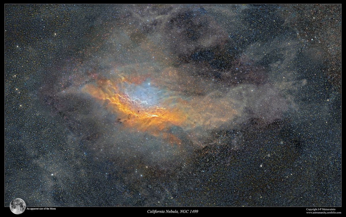 An image of the California Nebula (NGC 1499), that's a part of the much larger Milky Way image created by Finnish astrophotographer J-P Metsavainio.