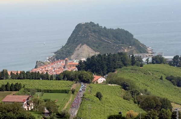 The peloton rides through the stunning Basque region of Spain.