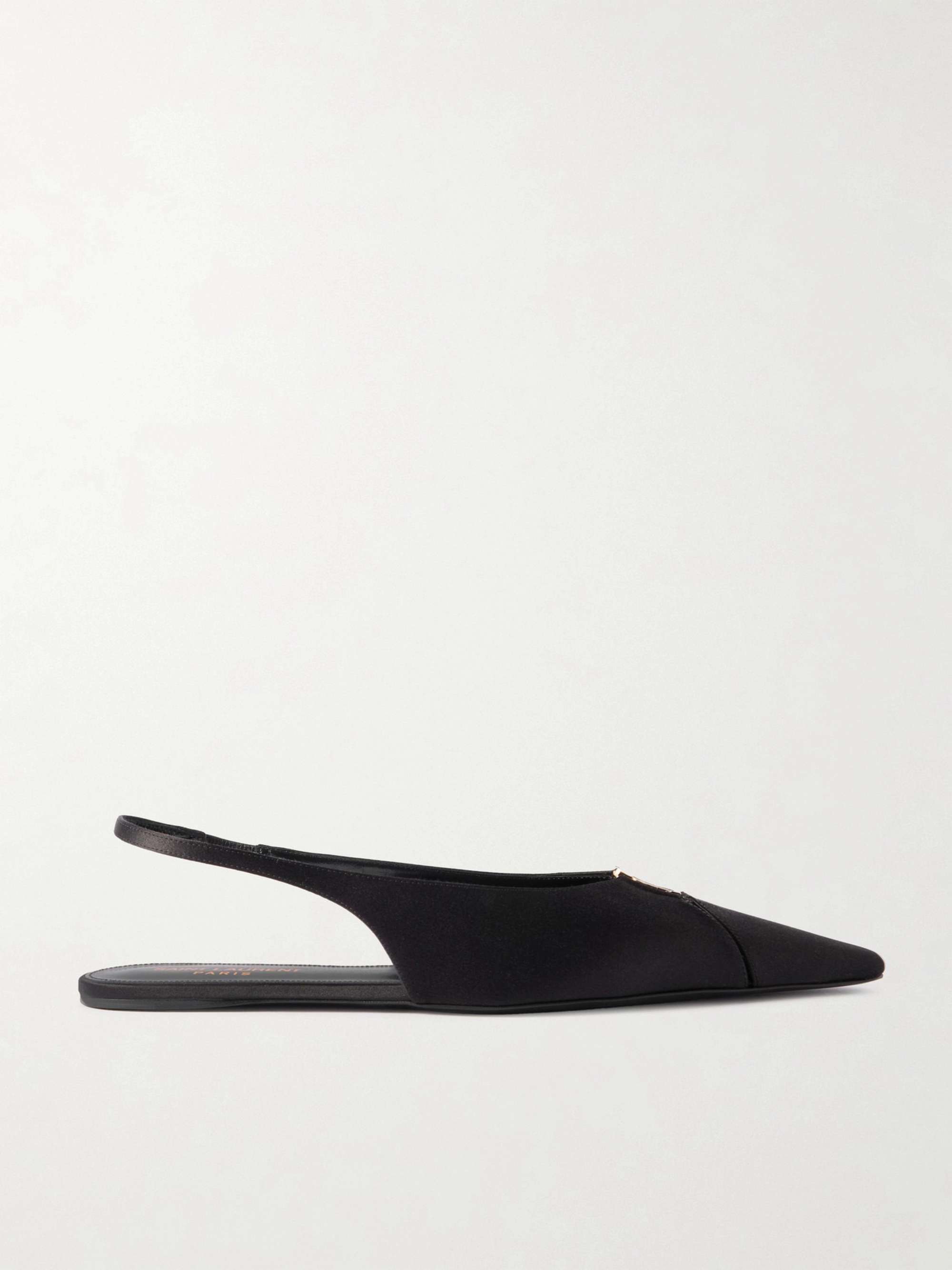 Babylone Embellished Crepe Point-Toe Slingback Flats