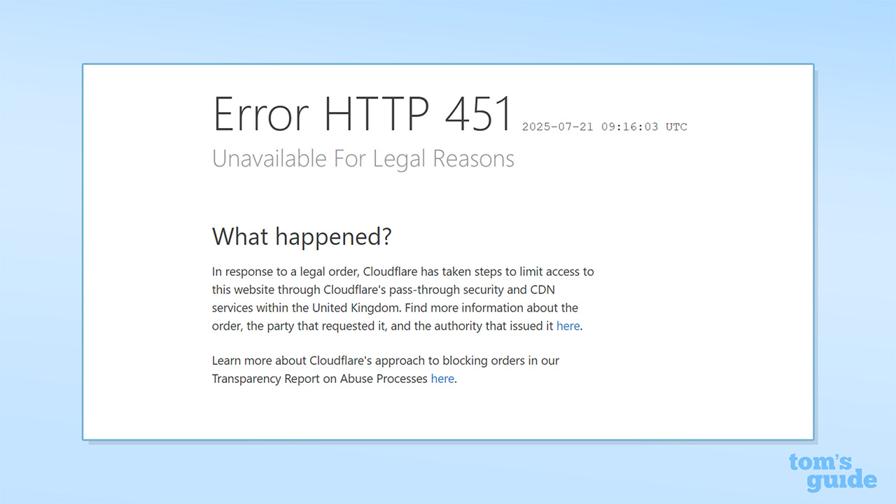 Screenshot of Cloudflare error message