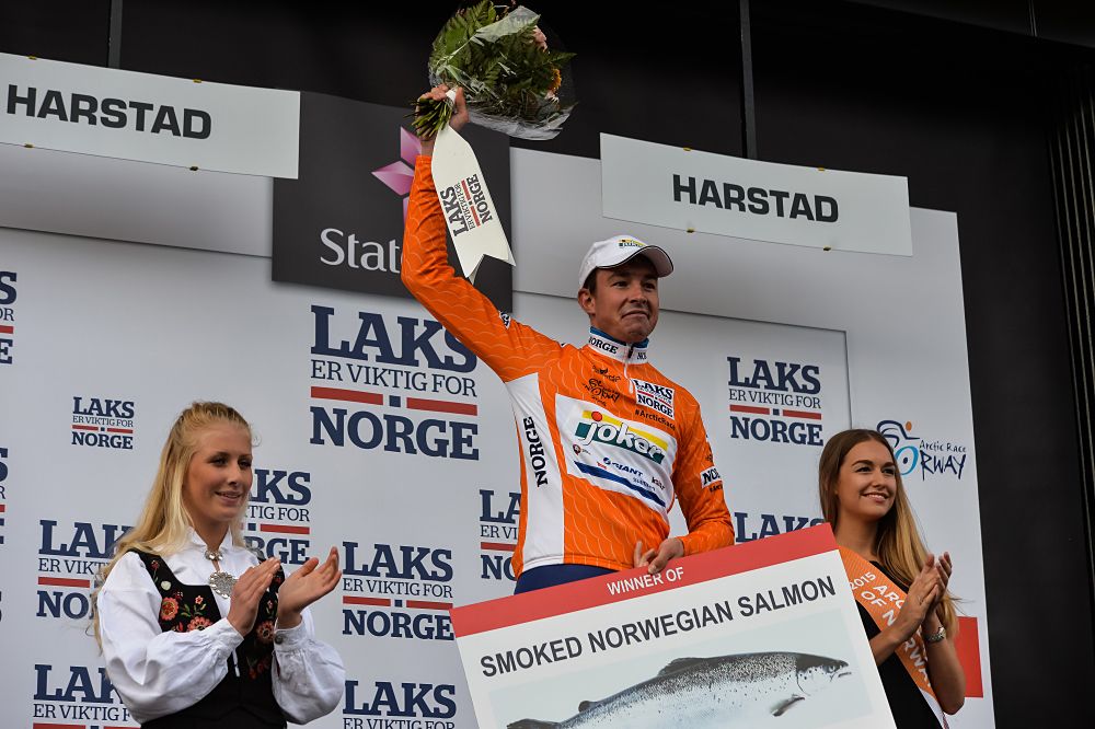 Vegard Stake Laengen won the mountains jersey and some smoked salmon