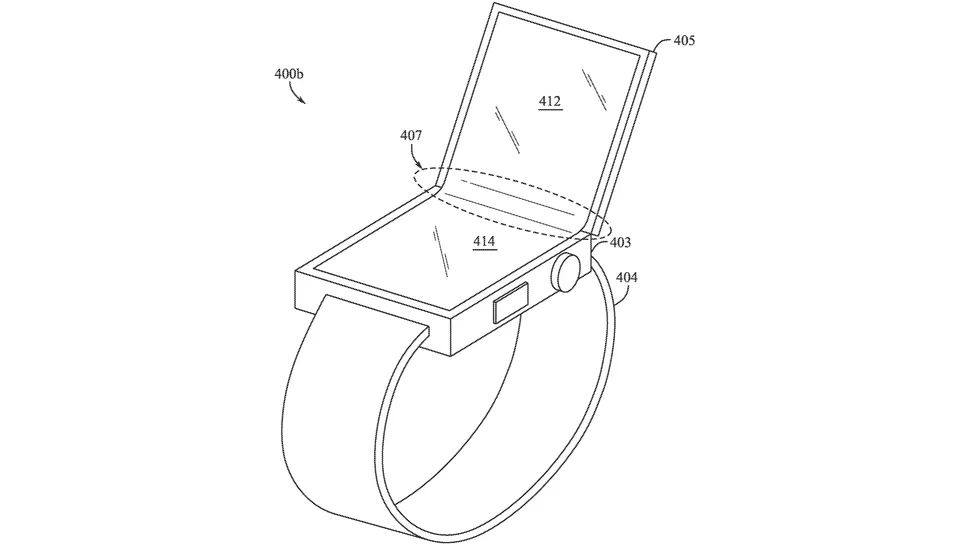 Images from the foldable Apple Watch patent.
