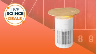 SwitchBot Air Purifier Table on an orange background