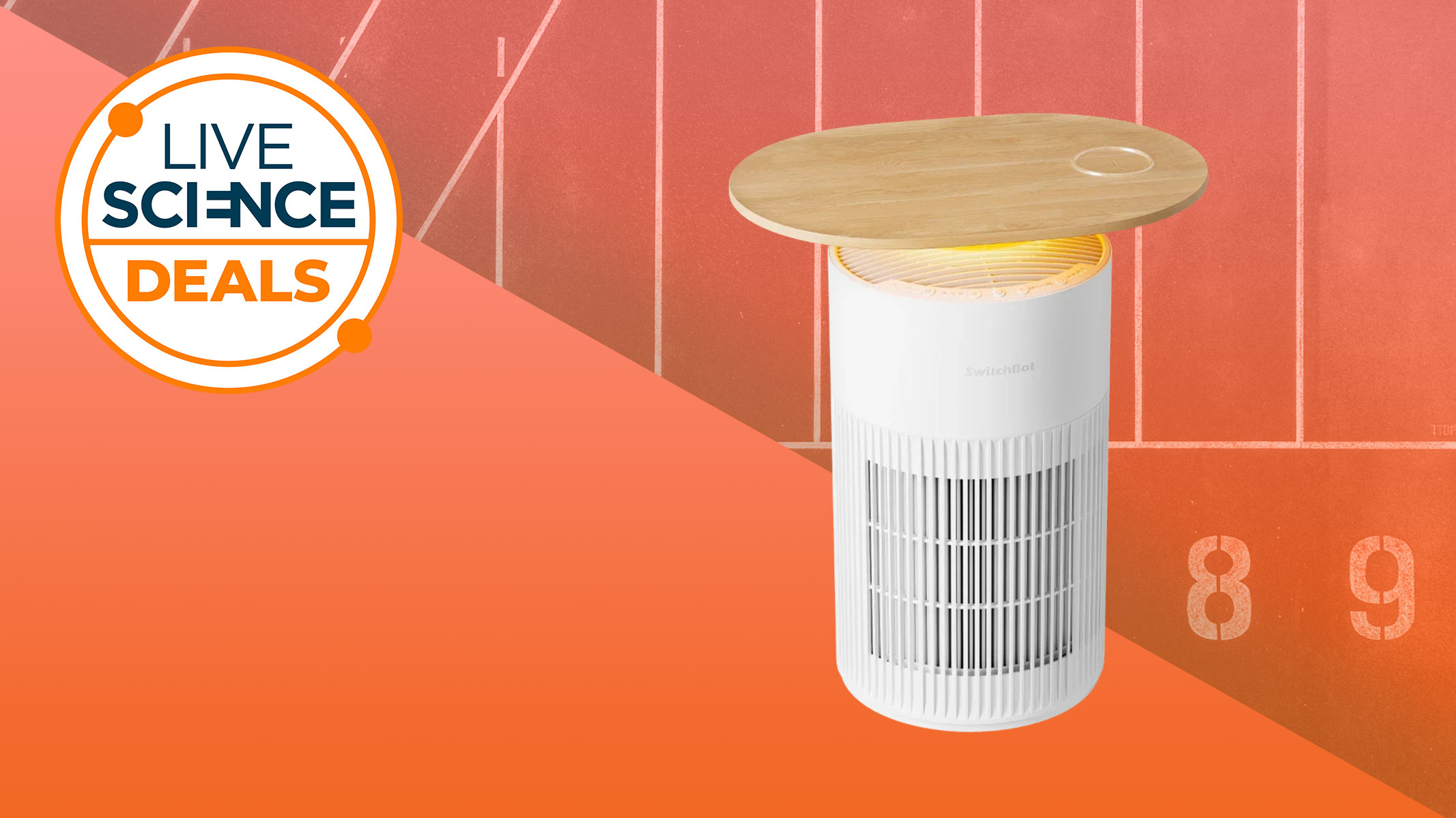 SwitchBot Air Purifier Table on an orange background