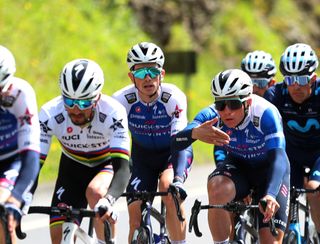 James Knox rides with Julian Alaphilippe and Remco Evenepoel at the 2022 Itzulia Basque Country