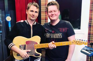 Matt Bellamy (left) with Jeff Buckley's Telecaster and Matt's Guitar Shop owner Matt Lucas (right) in Bellamy's LA studio earlier this year.