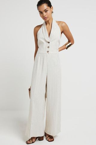 River Island Petite White Stripe Waistcoat Jumpsuit