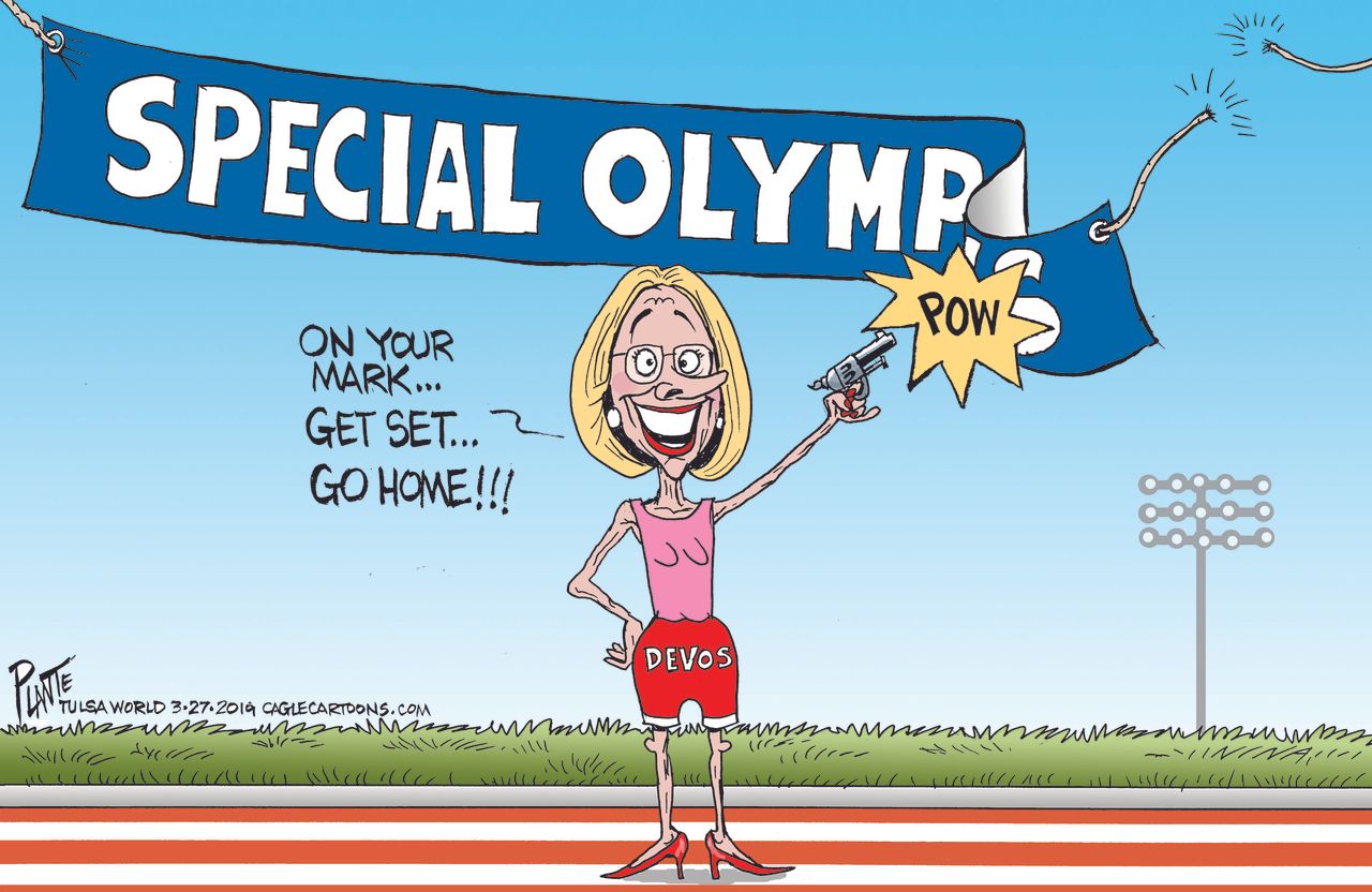 Political cartoon U.S. Betsy DeVos special olympics