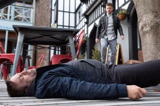 Warren Fox collapses in Hollyoaks.