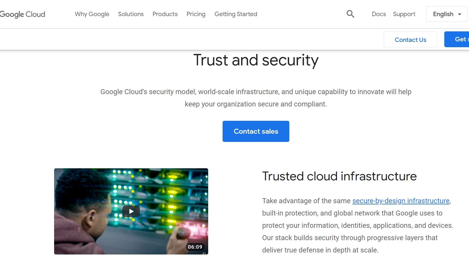 Google Cloud's webpage detailing security features