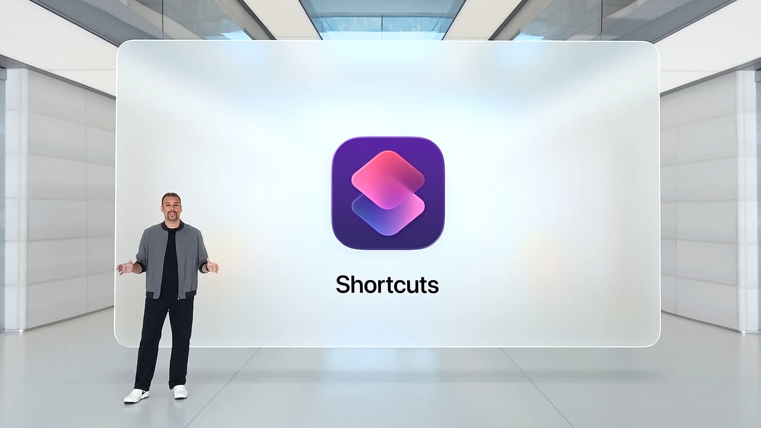 Apple presenting the Shortcuts app at its Worldwide Developers Conference (WWDC) in June 2025.