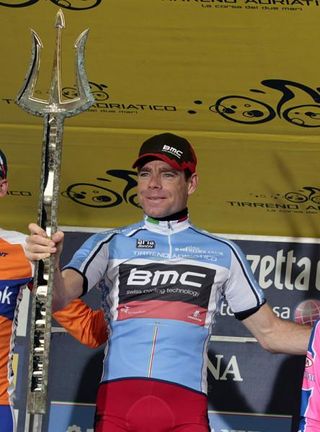 Tirreno-Adriatico winner Cadel Evans (BMC) with his winner's trophy.