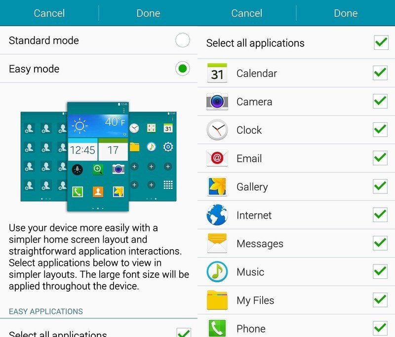 Easy Mode settings on the Note 4