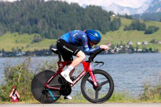 Stefan Kung en route to victory in the Tour de Suisse stage 1 time trial