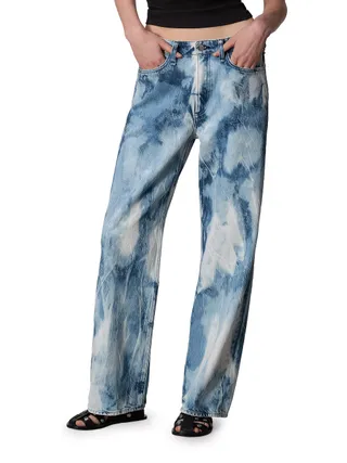 Diagonal Seamed Tie Dye Flare Jeans