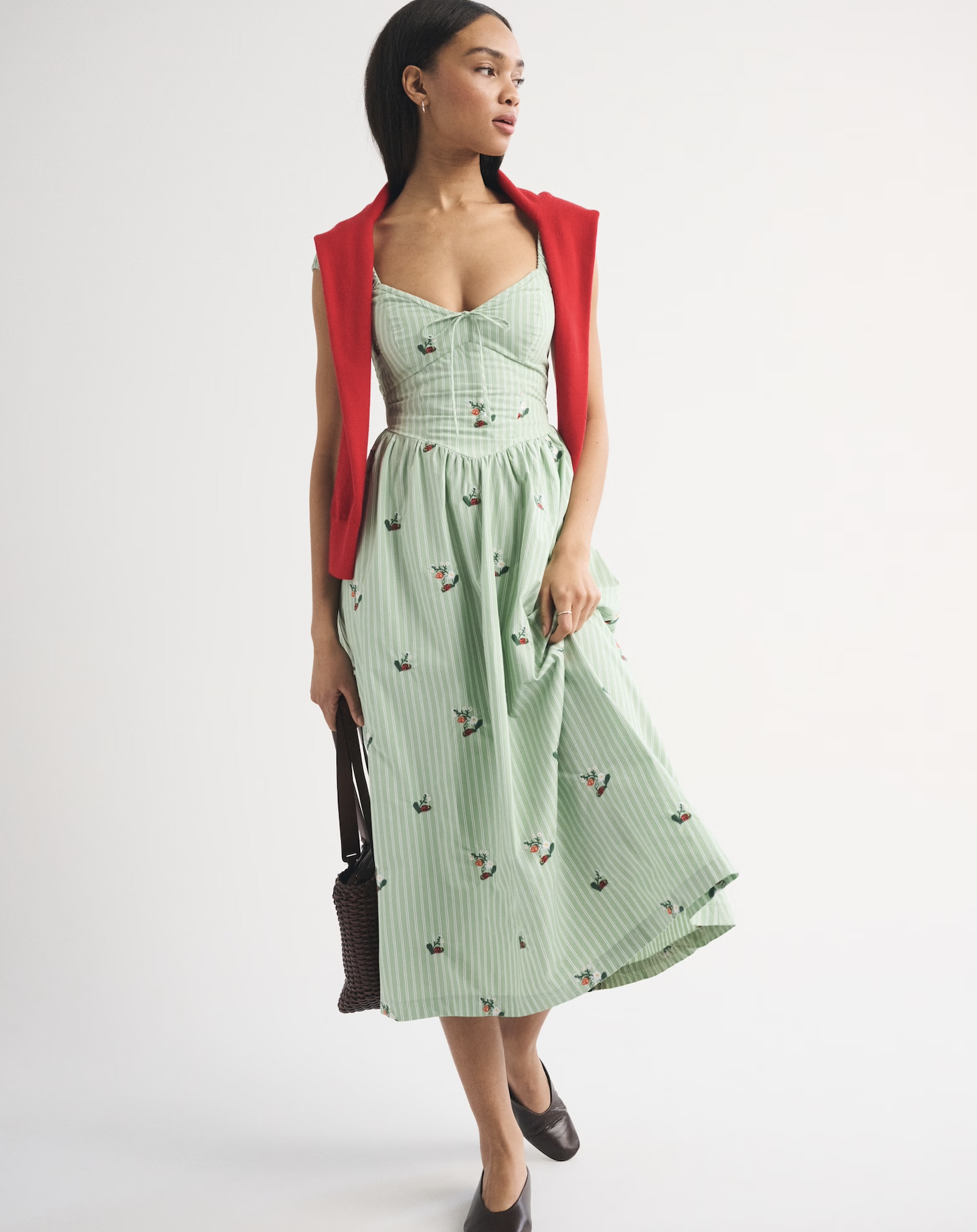 Bra-Free Cap Sleeve Dipped Waist Midi Dress