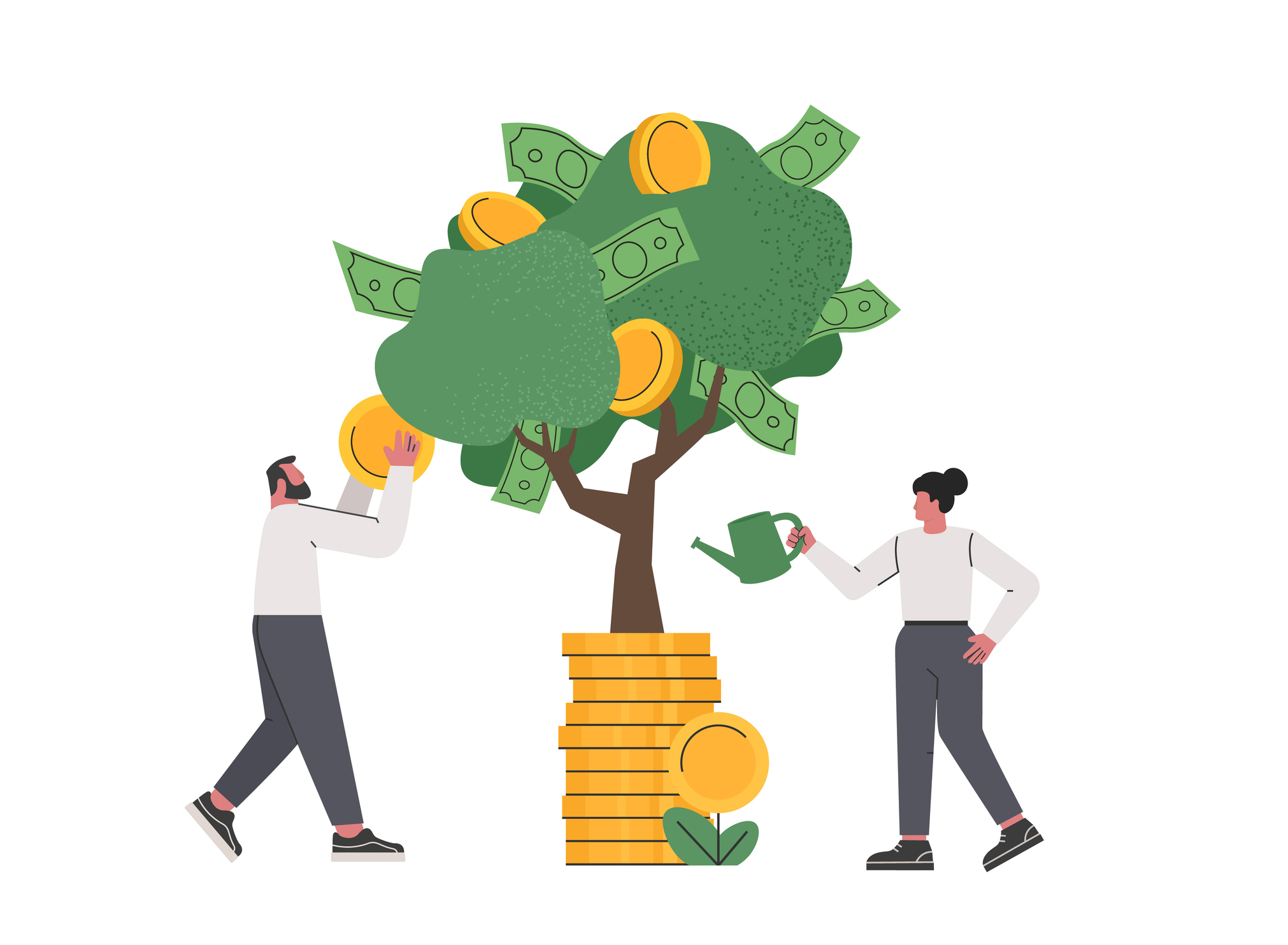 an animation showing a couple watering their money tree