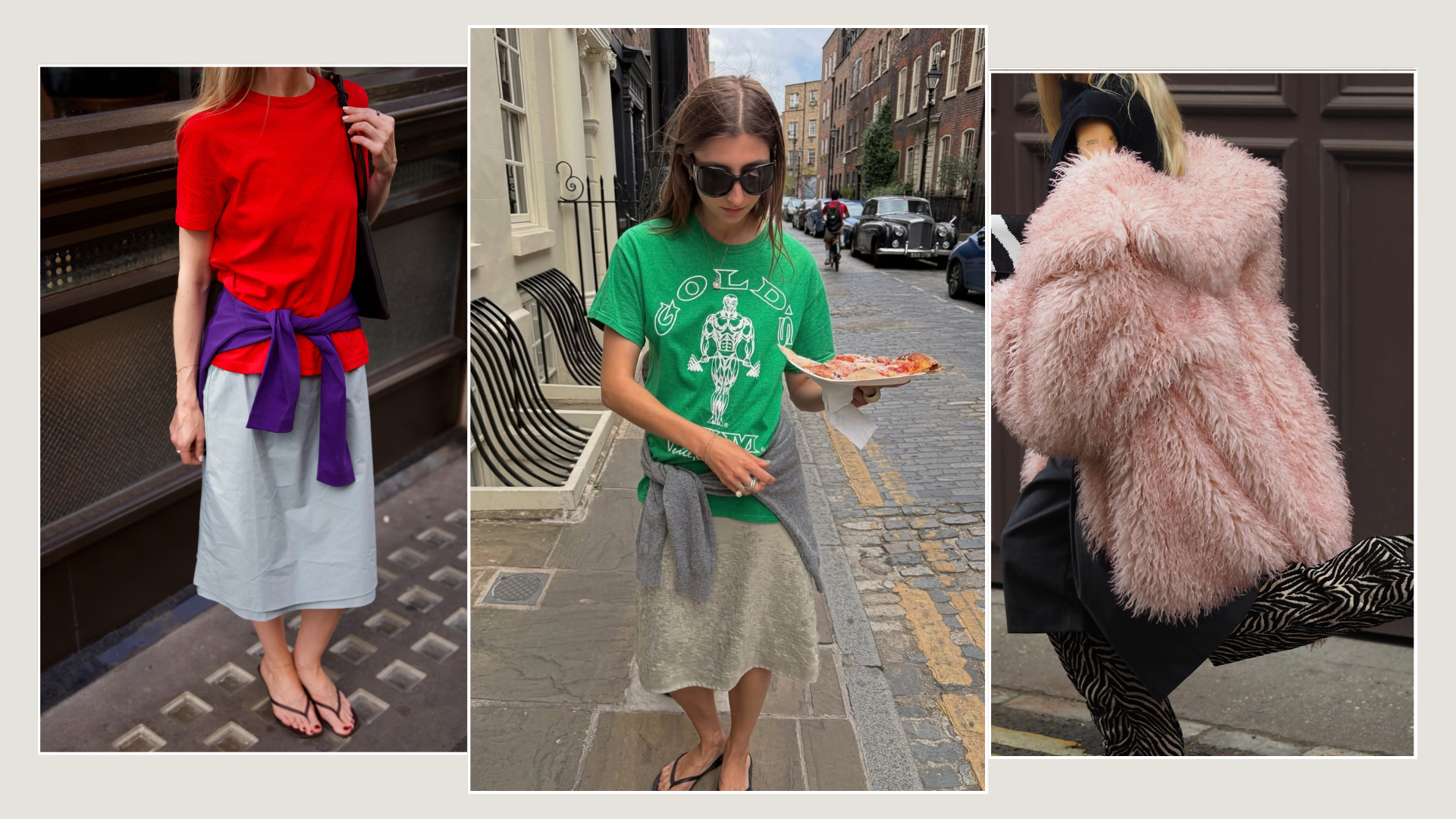 Three fashion people wear the colourful capsule wardrobe autumn 2026