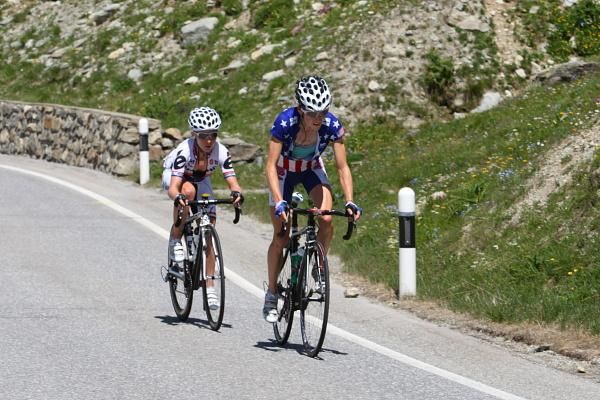 Mara Abbott (US National Team) and Cervelo TestTeam's Emma Pooley at the head of affairs during stage 8.