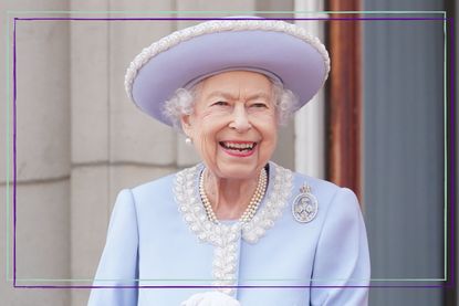 portrait of the Queen - Queen Elizabeth II watches from the balcony of Buckingham Palace during the Trooping the Colour parade the Trooping the Colour parade on June 2, 2022 in London, England. 