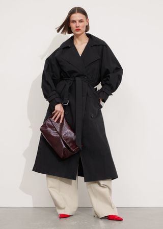 Crinkle-Effect Trench Coat