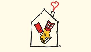 RMHC logo design showing Ronald McDonald's gloved hand holding a child's hand