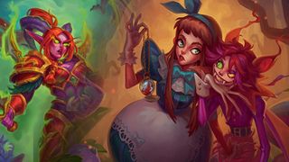 Digital art showing characters inspired by Alice and Wonderland and Hearthstone