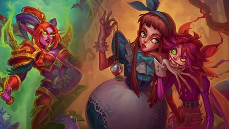 Digital art showing characters inspired by Alice and Wonderland and Hearthstone