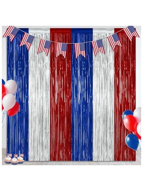 Red, Silver, and Blue Tinsel Curtains