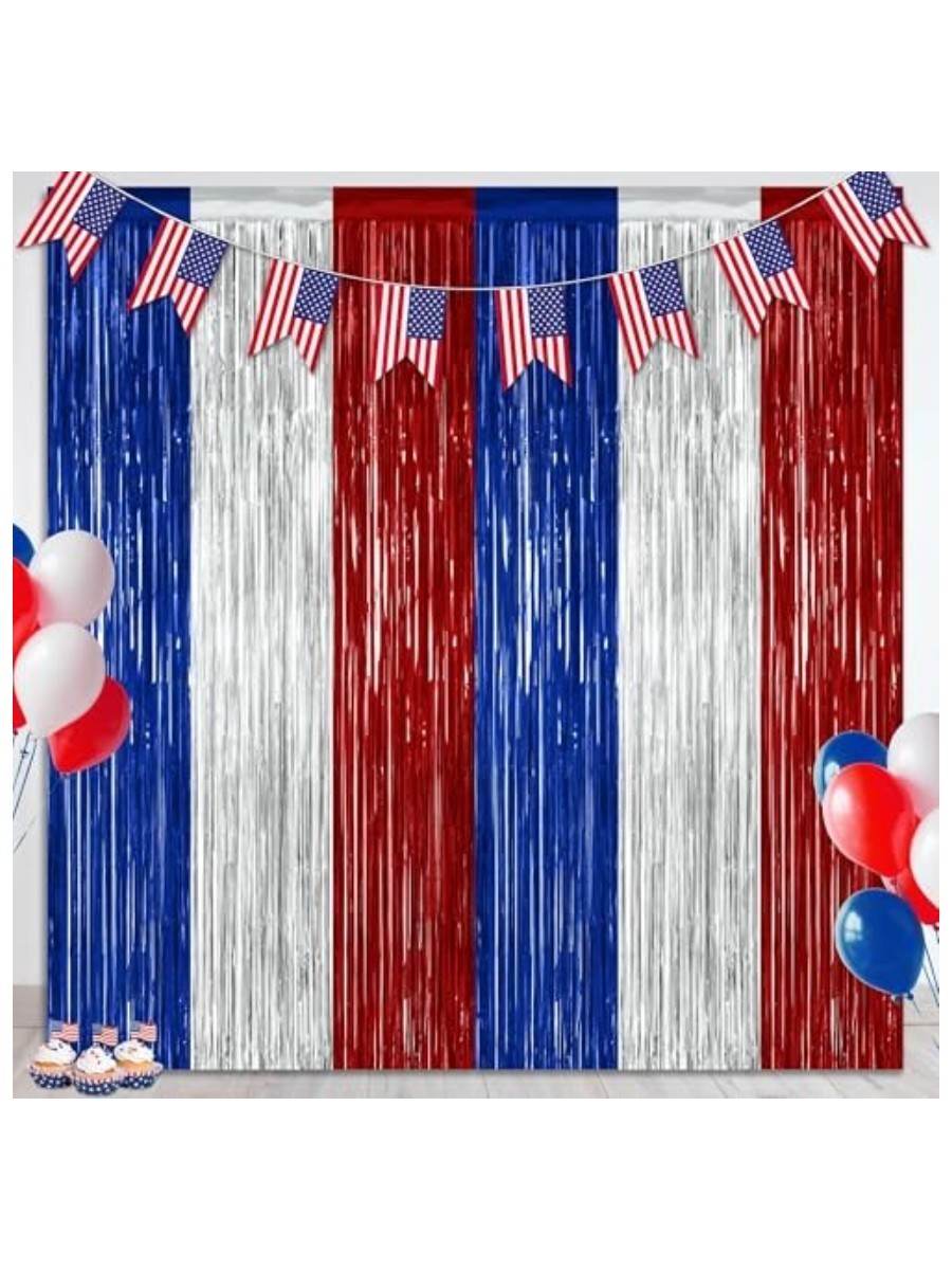 ZATAYE, Red, Silver, and Blue Tinsel Curtains