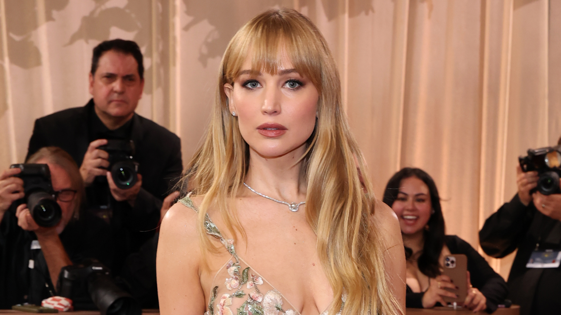 Jennifer Lawrence in a naked dress at the 2026 Golden Globes