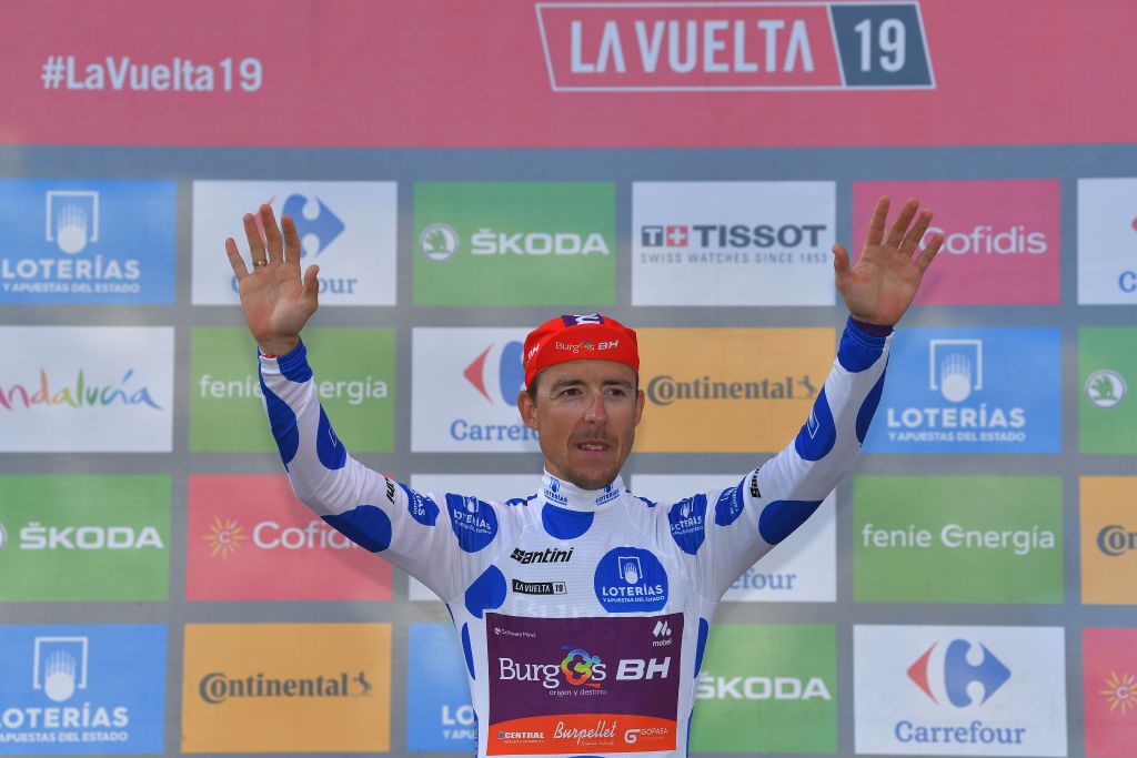 Angel Madrazo (Burgos-BH) hands on to his polka dot jersey