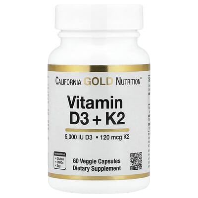 California Gold Nutrition, Vitamin D3 + K2 as Mk-7, 60 Veggie Capsules