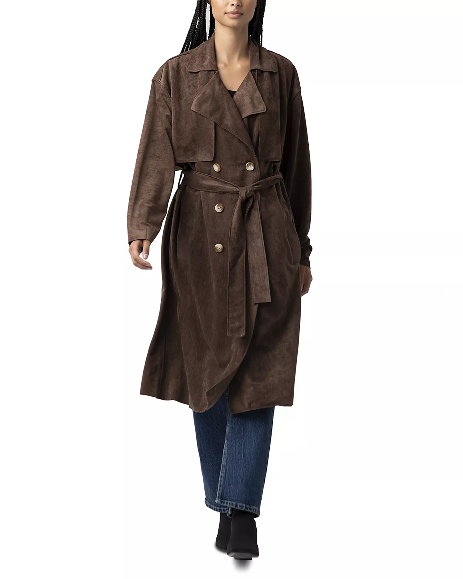 Faux Suede Trench Coat