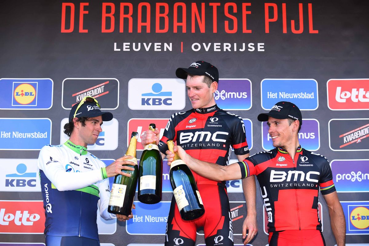 The podium in Brabantse Pijl: Michael Matthews, Ben Hermans, Philippe Gilbert