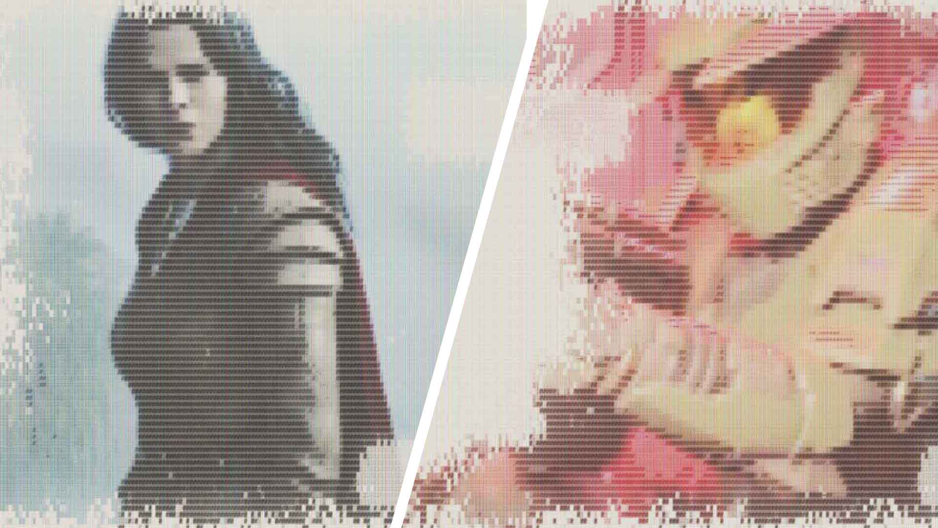 A pixel art of a woman and man in space armour