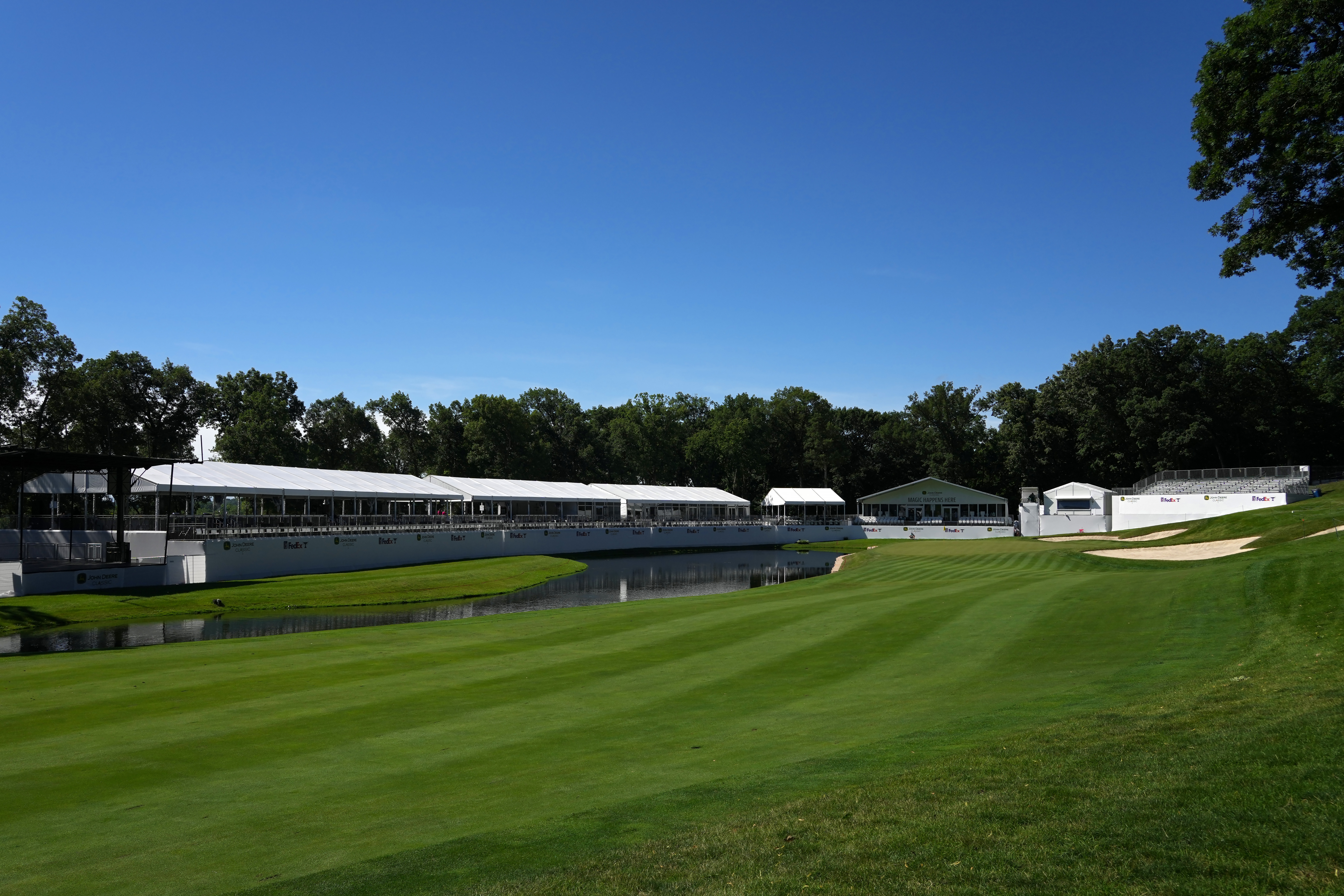 A general shot of the 18th hole at TPC Deere Run