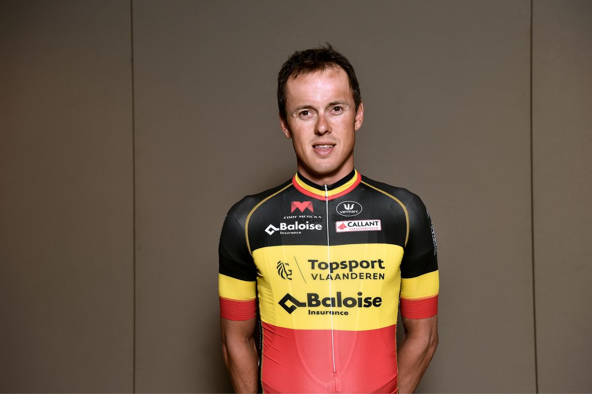 Preben Van Hecke models his 2016 Topsport Vlaanderen-Baloise Belgian national champions kit