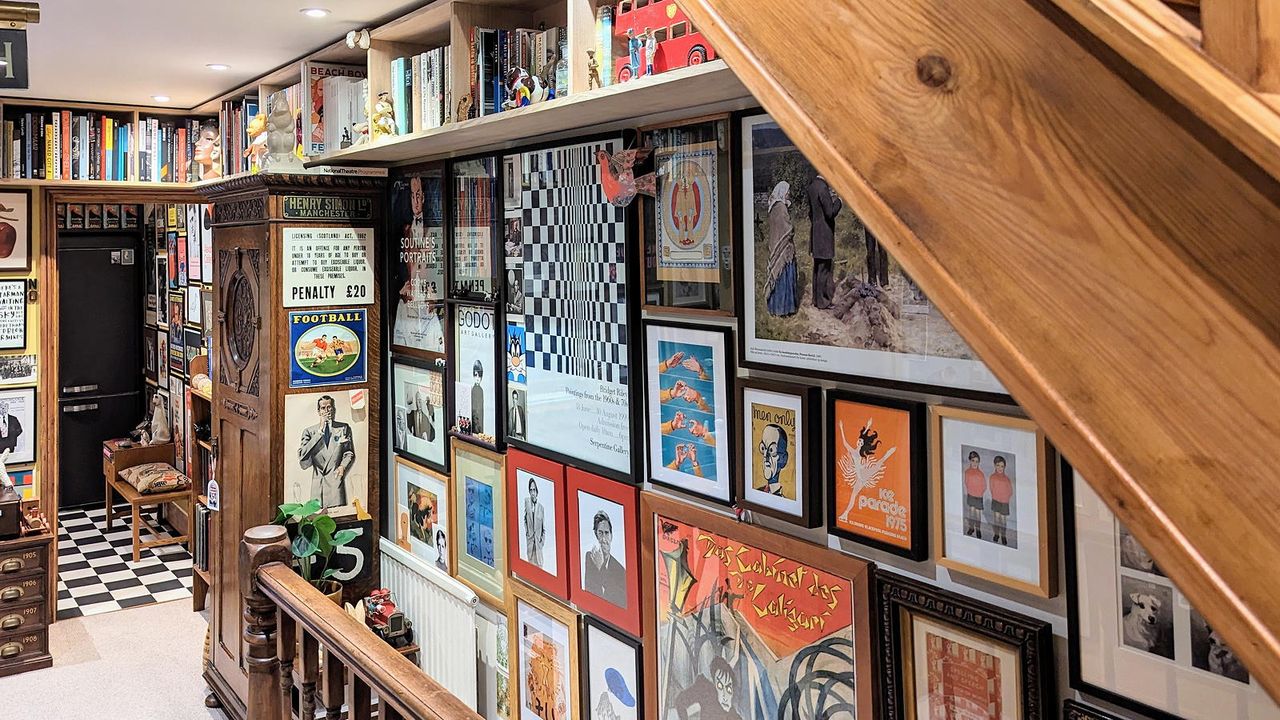 hallway with gallery wall and shelving