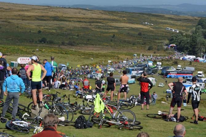 Big crowds await the riders on Haytor in Dartmoor, the Tour of Britain's first mountain finish