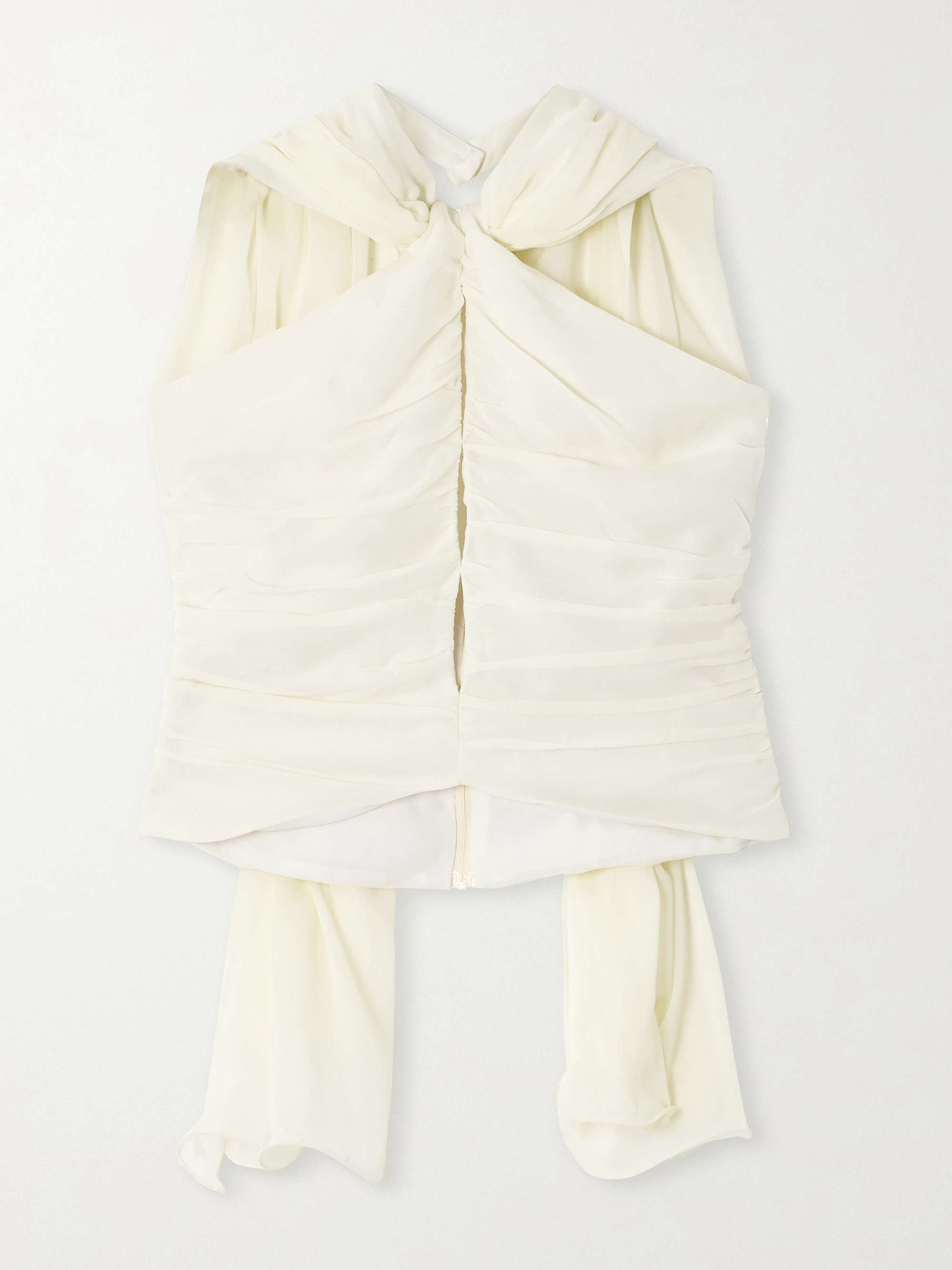 Solene Scarf-Detailed Ruched Chiffon Halterneck Top